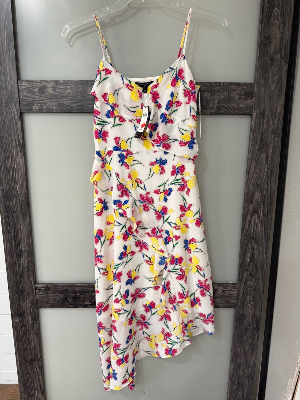 Banana Republic White Midi Dress with Pink, Yellow & Blue Floral Print